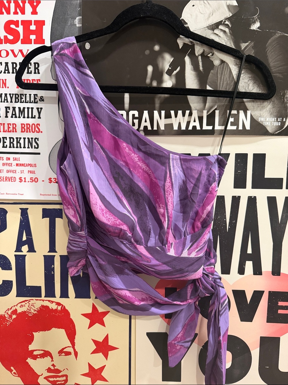 Purple One-Shoulder Tie-Waist Top